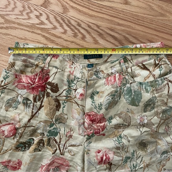 Vintage Lauren Ralph Lauren 100% Linen Khaki Floral High Waist Pants Size 14/16 - Picture 10 of 13